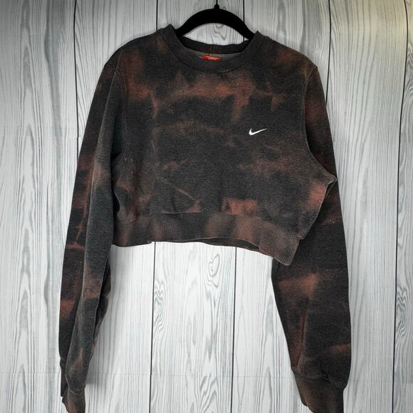Vintage Cropped Nike Crew Neck Sweatshirt 90s Bleach Dyed Small - Picture 1 of 8